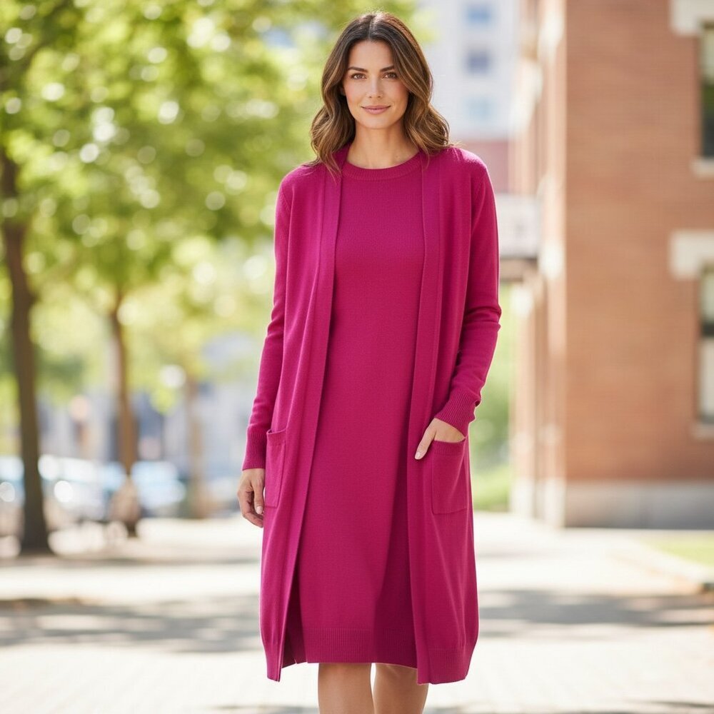 Joan Rivers Cardigan Dress 1-piece Dress w/‎ Long Sleeve Sweater S Pink #201F